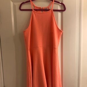 Fit and flare neon coral dress short